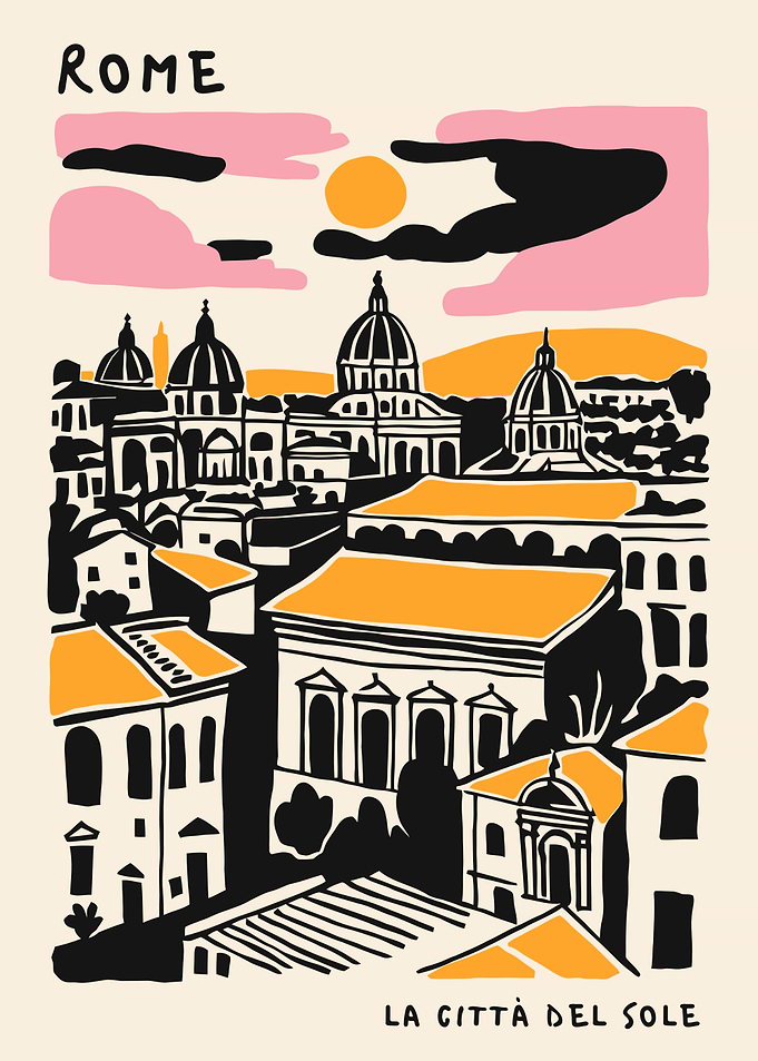 Rome Cityscape with Domes and Sun