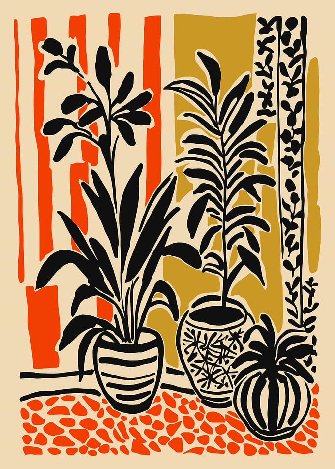 Potted Plants with Striped Background