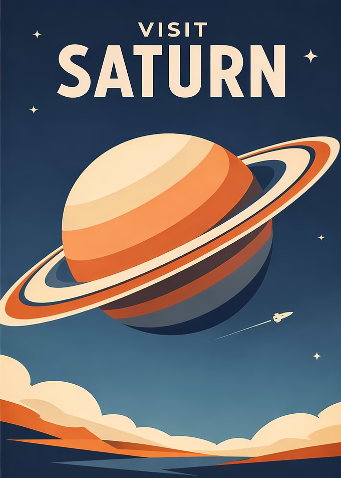 Visit Saturn Retro Poster