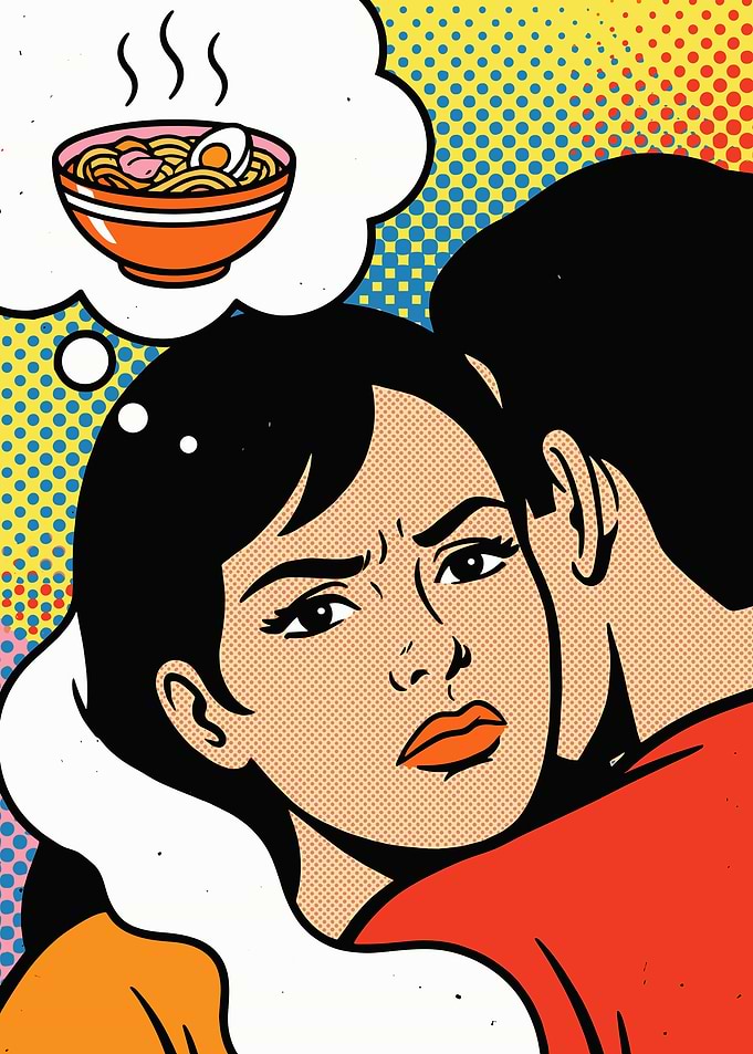 Pop Art Couple Thinking About Ramen