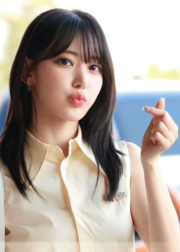 K-Pop le sserafim Makes Heart Gesture