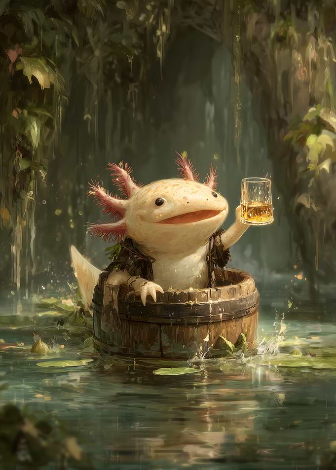 Axolotl Cheers with Drink