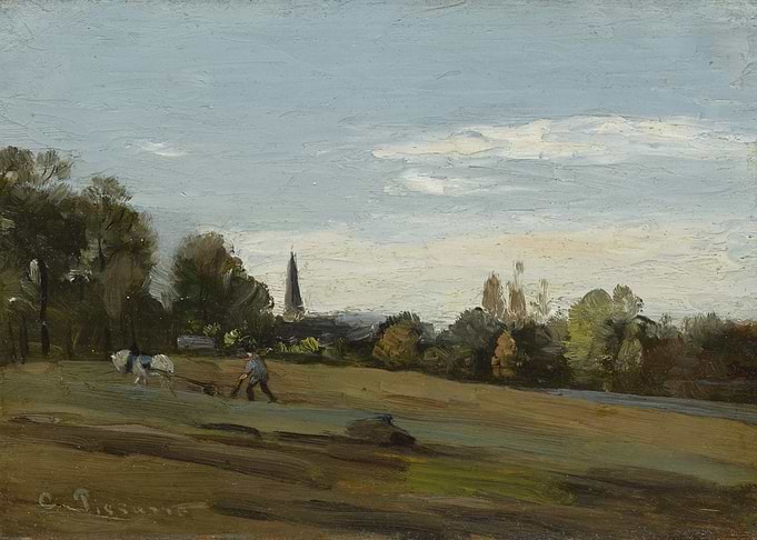Man Plowing Field with Horse