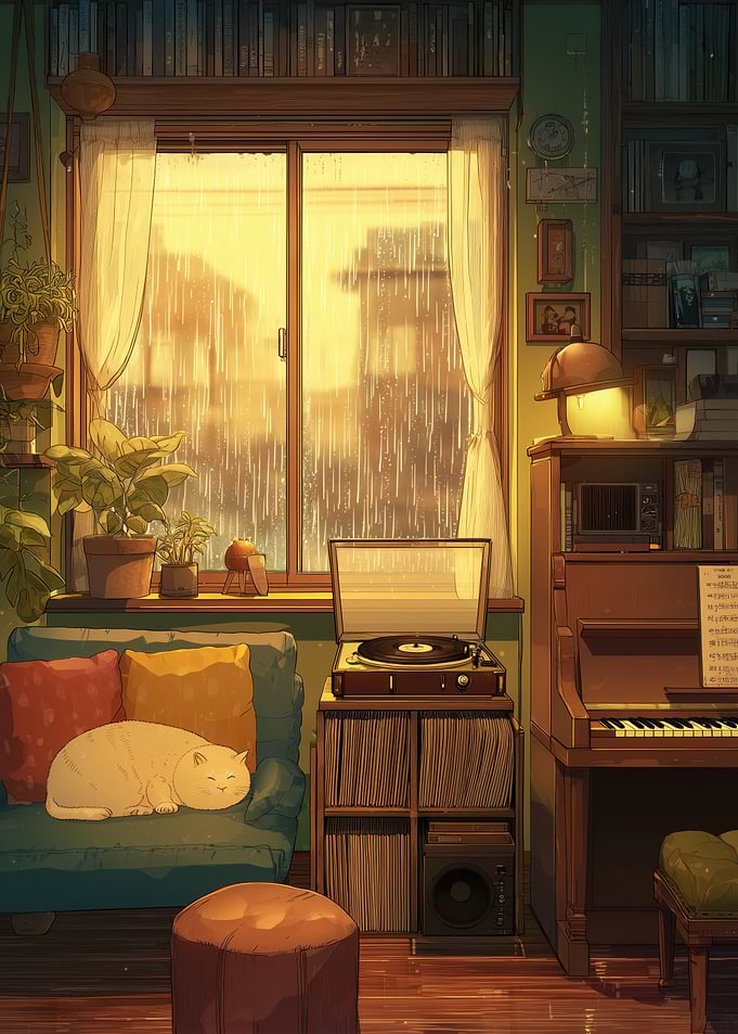 Cozy Rainy Day with Cat and Music