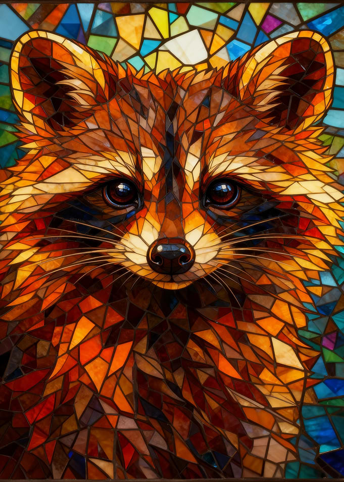 Stained Glass Raccoon Portrait