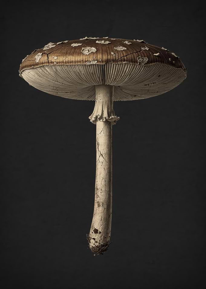 Dark Academia Botanical: Brown Mushroom with White Spots