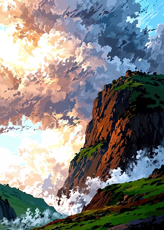 Dramatic Mountain Landscape with Clouds