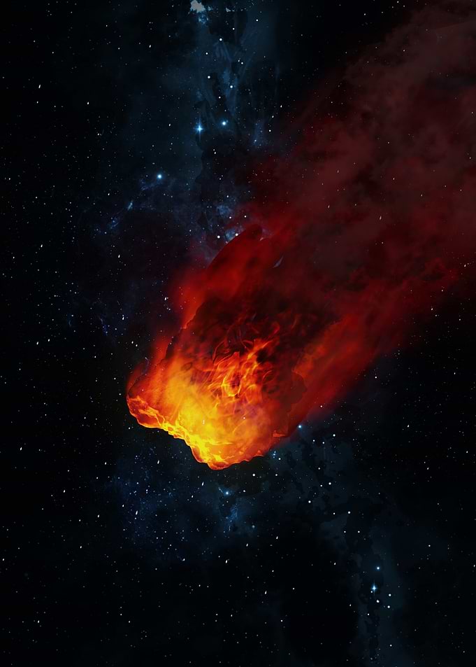 Fiery asteroid in deep space
