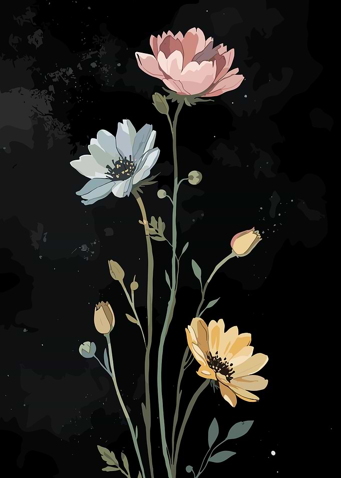 Watercolor Floral Arrangement on Black