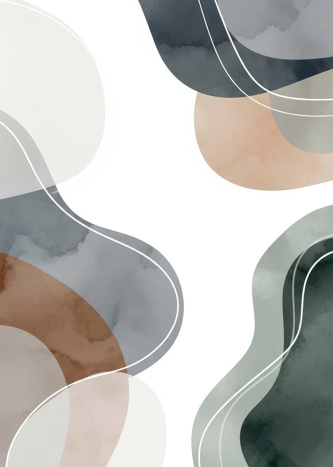 Abstract Watercolor Shapes with White Lines