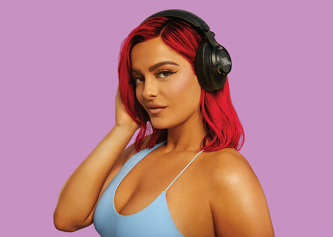 Bebe Rexha with JBL Headphones