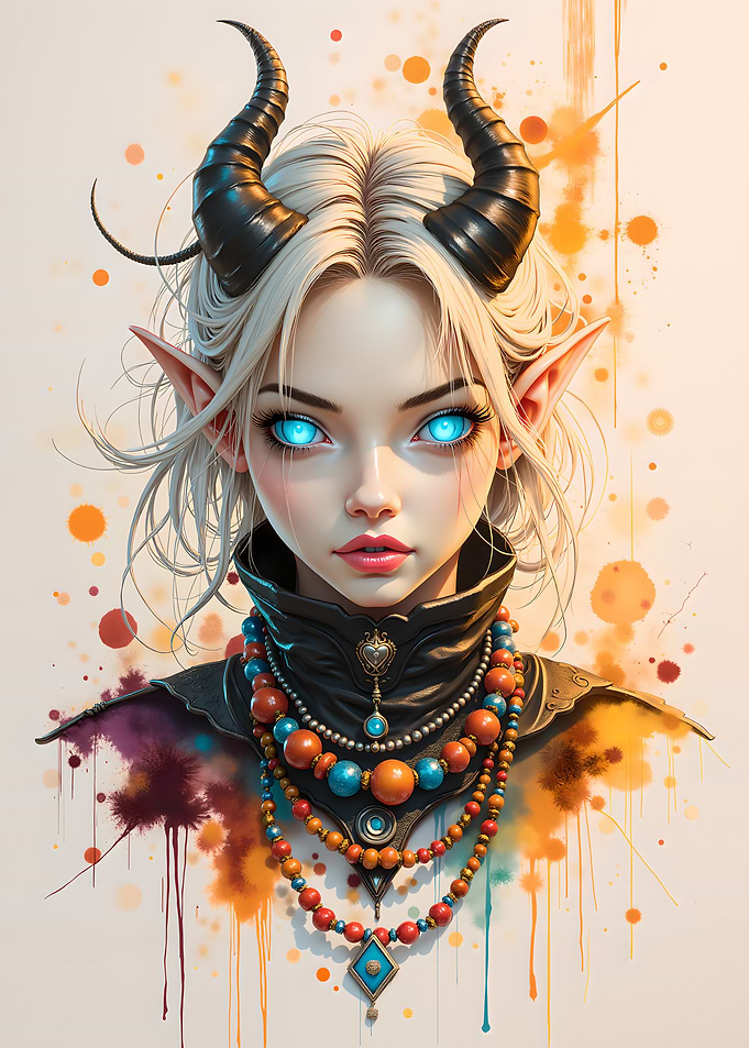 Fantasy Elf with Blue Eyes and Horns