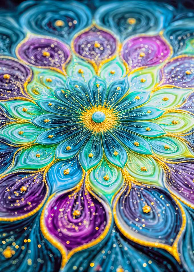 Vibrant Glittering Swirl Mandala Art