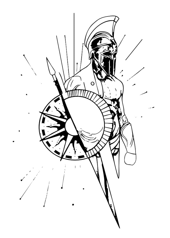 Spartan Warrior with Shield and Spear