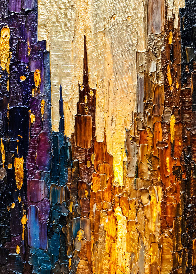 Abstract City Sunset Impasto Painting