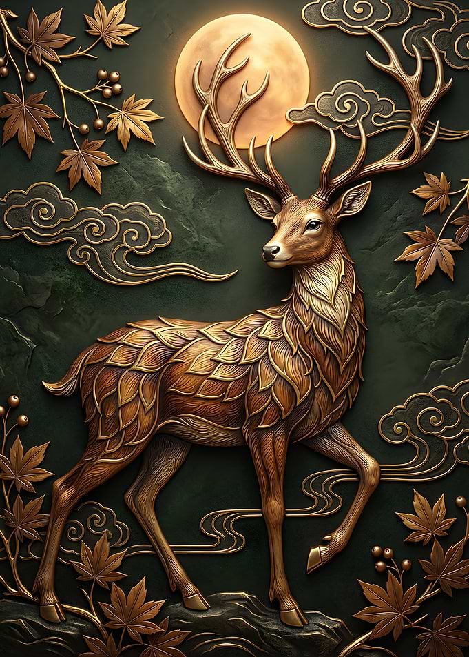 Golden Deer Under a Full Moon