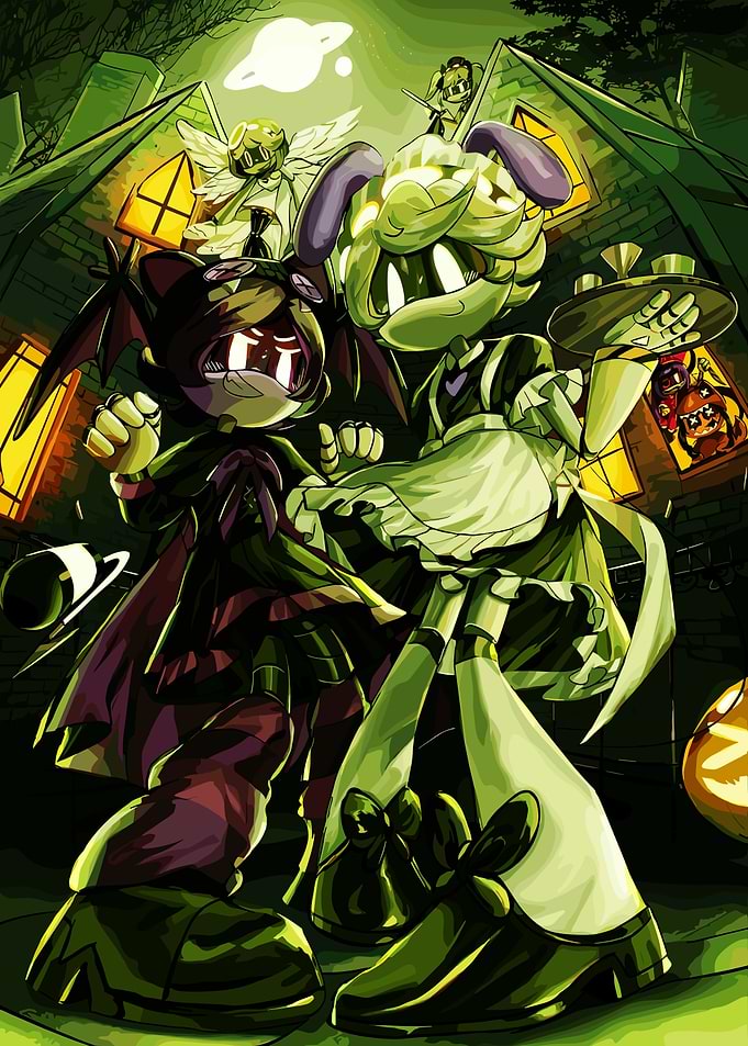 Halloween Robot Characters in Haunted House