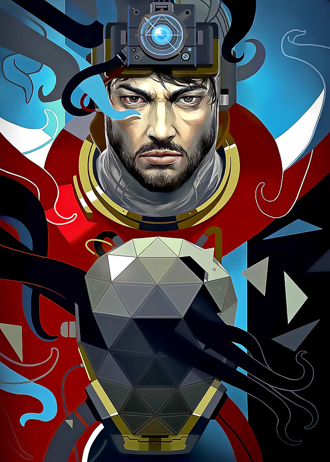 Sci-fi character with futuristic helmet