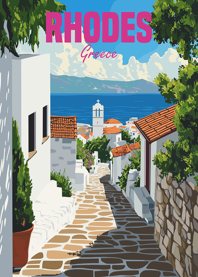 Rhodes Greece Travel Poster