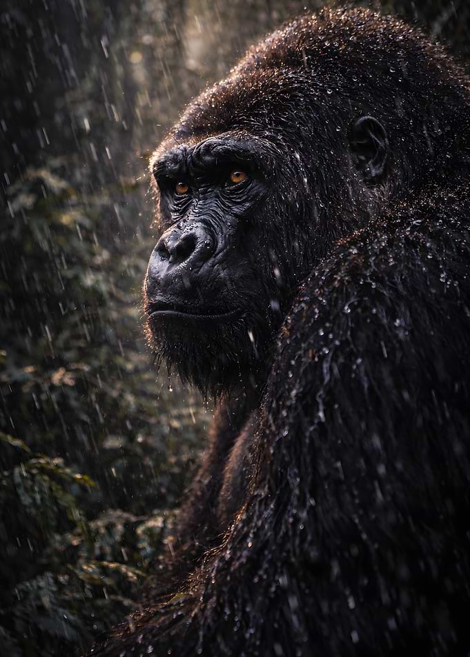 Gorilla in the rain