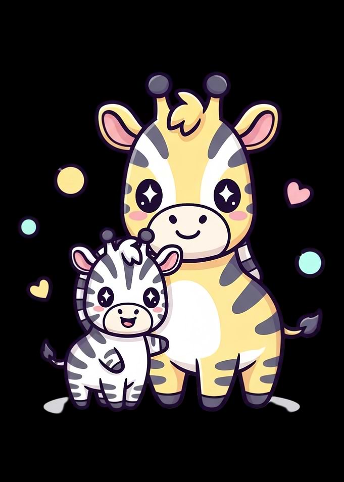 Cute Giraffe and Zebra Friends