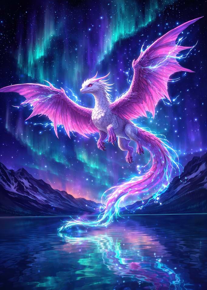 Dragon Under Aurora Borealis