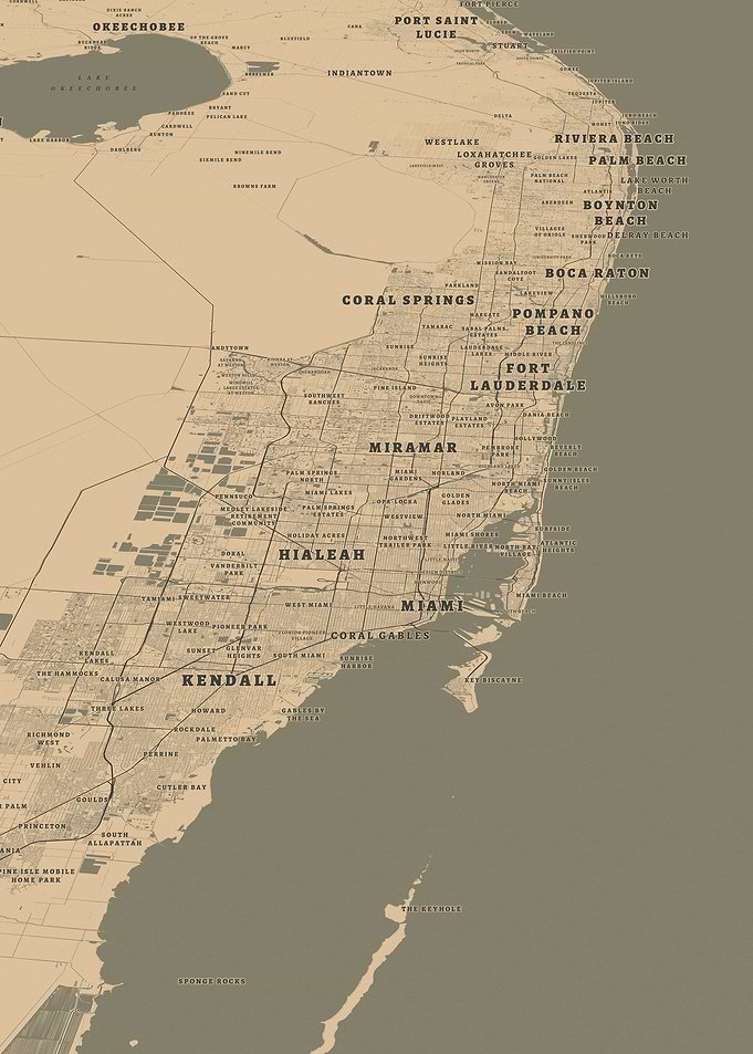 Vintage Map of South Florida