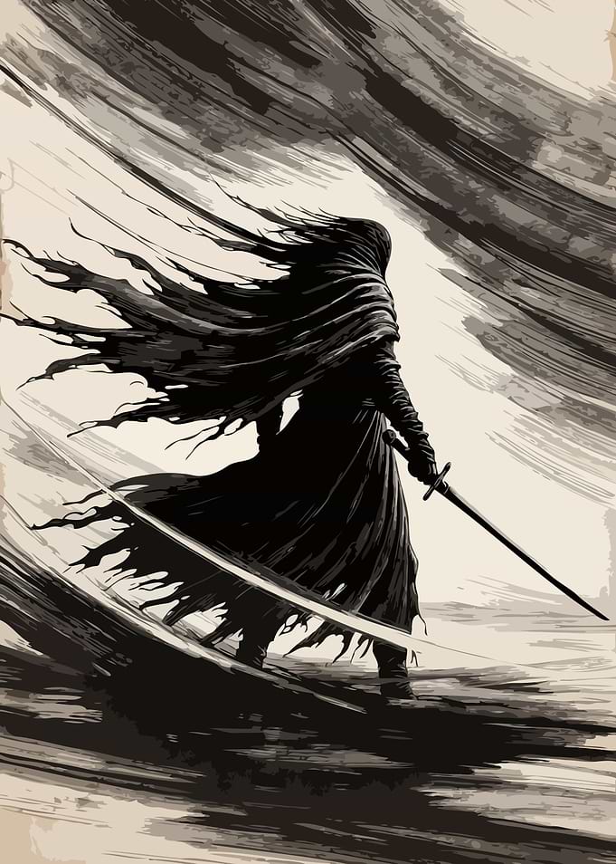 Dark Warrior with Sword Art