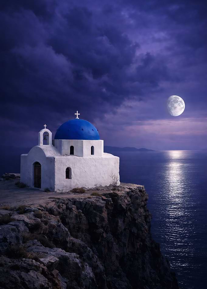 Greek Moonlit Chapel