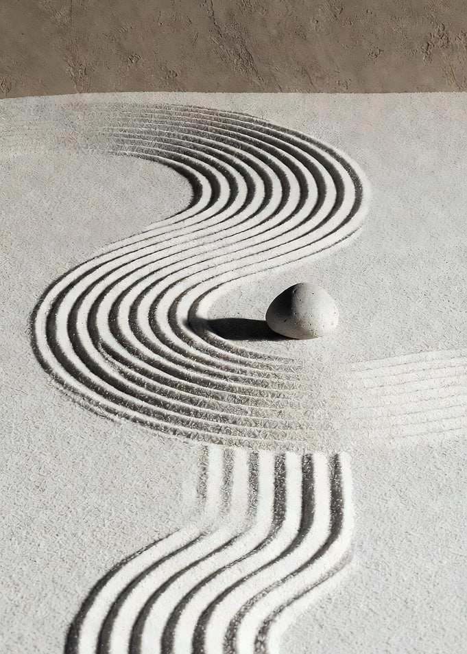 Zen Garden Raked Sand and Stone