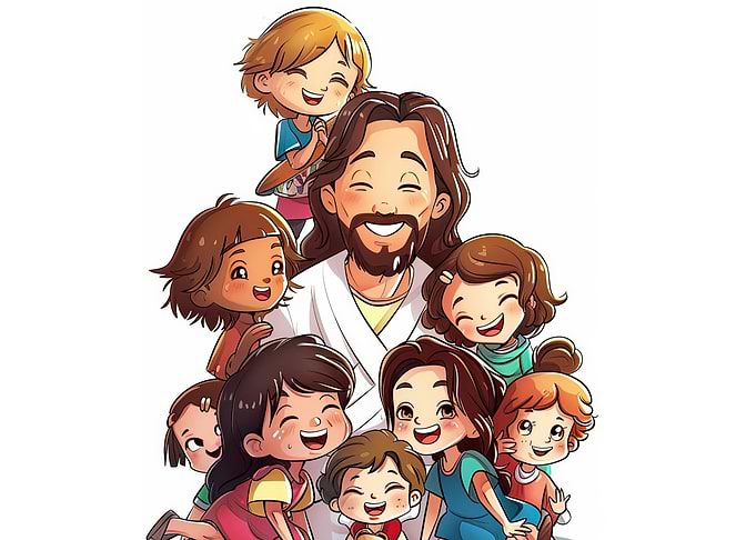 Jesus surrounded by happy children