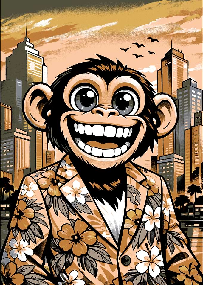 Smiling Monkey in Hawaiian Shirt