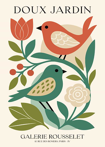 Doux Jardin Birds and Flowers Poster