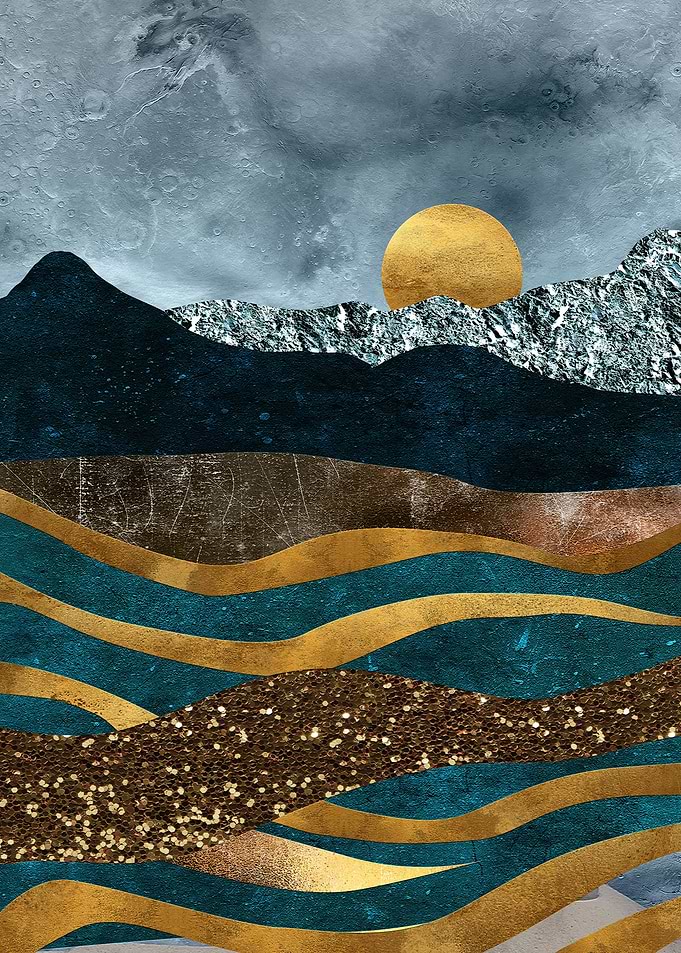 Abstract Landscape with Golden Sun