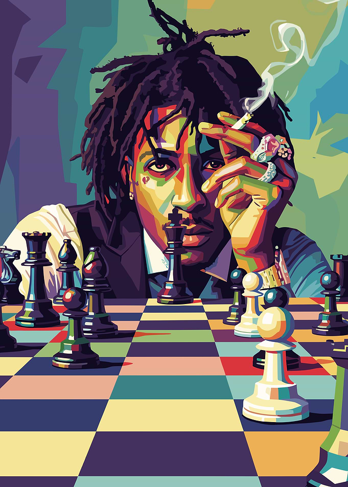 Man playing chess and smoking