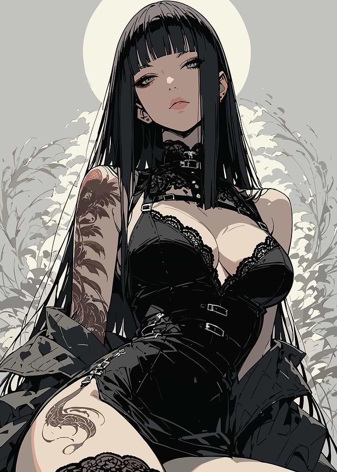 Gothic Anime Woman in Black Outfit