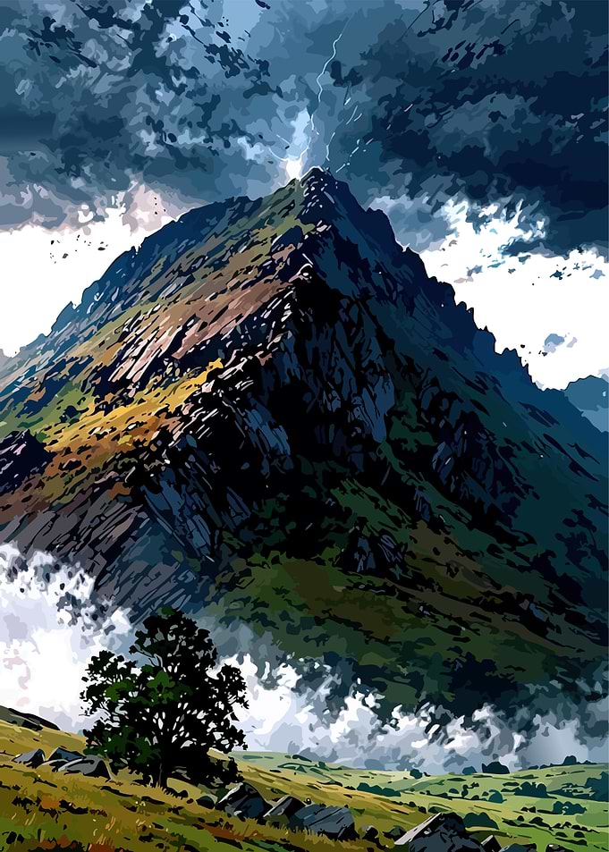Stormy Mountain Peak with Lightning