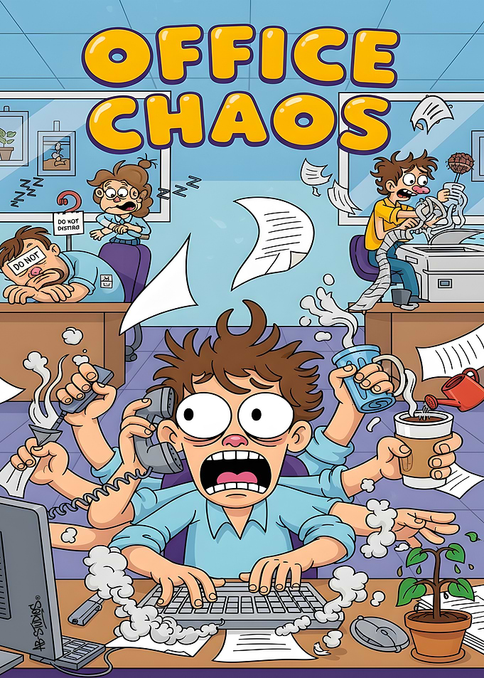 Office Chaos Cartoon