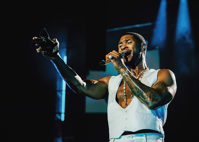 Singer performing on stage usher