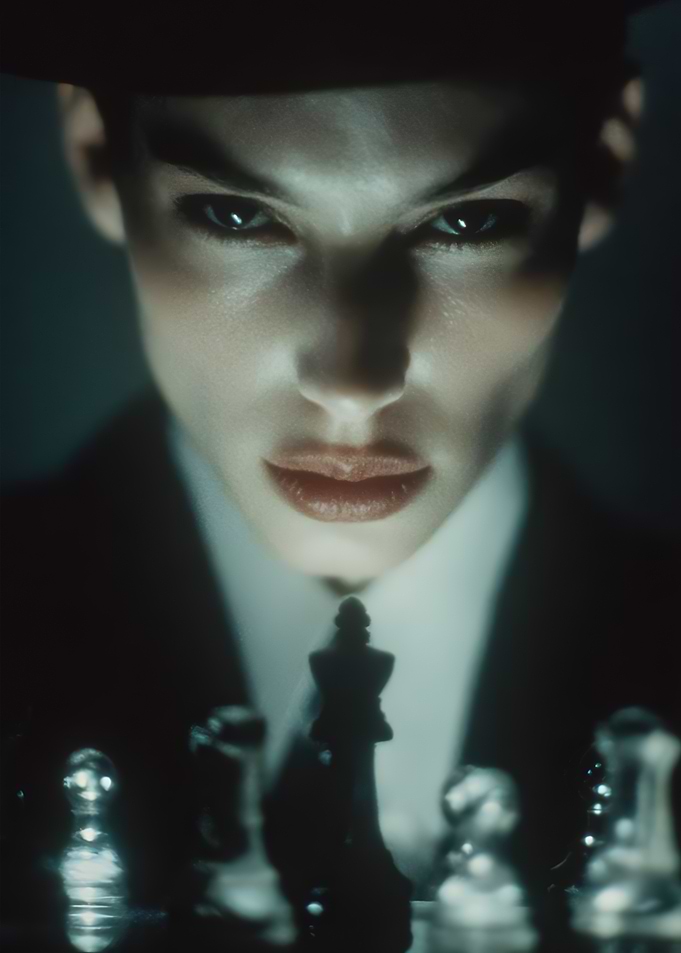 Woman in Hat Playing Chess