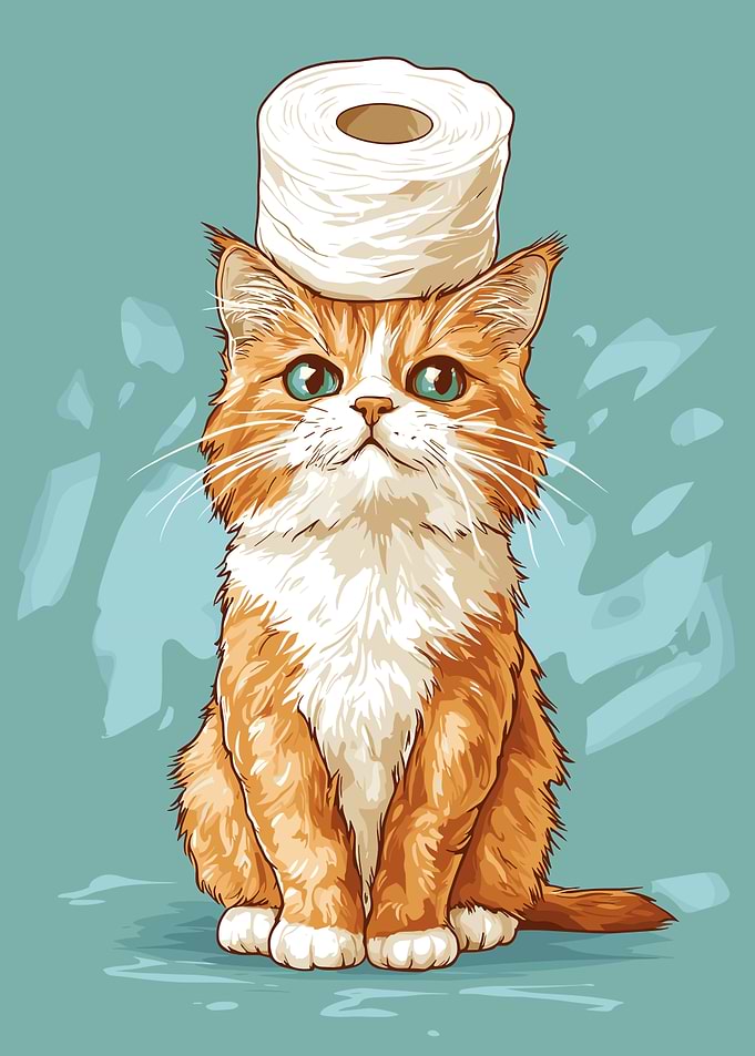 Cat Wearing Toilet Paper Hat