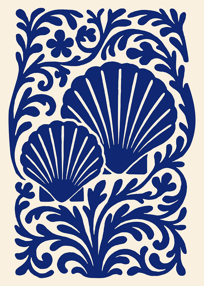 Blue Seashells and Floral Design