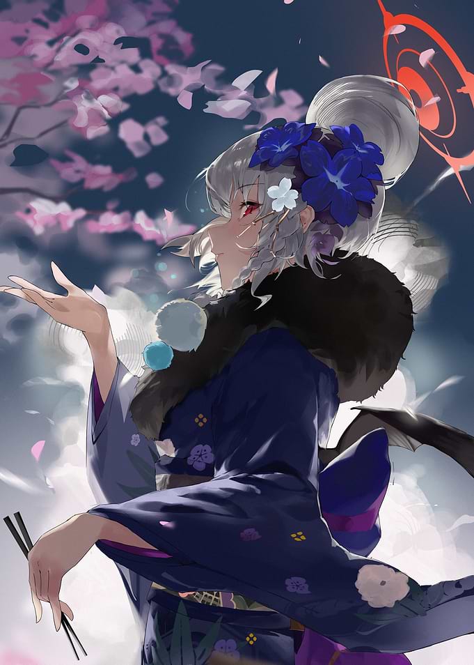 Girl in Kimono with Flowers