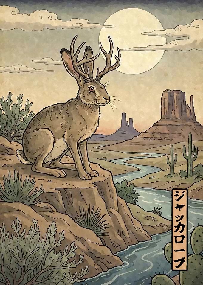 Jackalope Cryptid Ukiyo-e