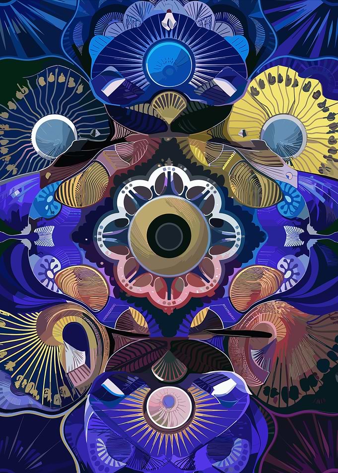 Abstract Blue Floral Mandala Design