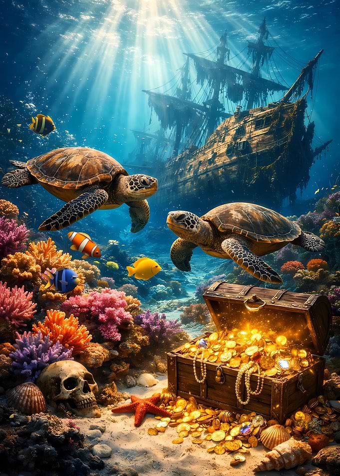 Underwater Treasure Chest with Turtles