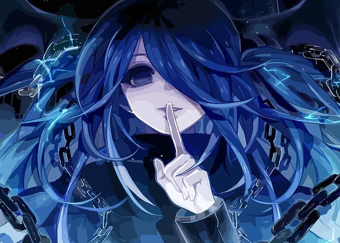 Anime Girl with Blue Hair and Chains