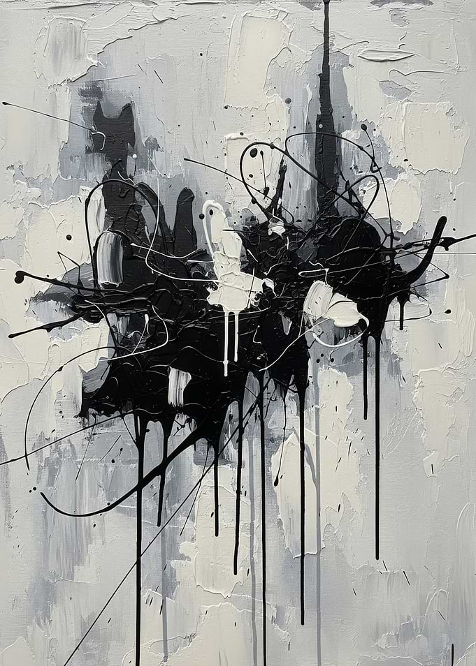 Abstract Black and White Drip Painting