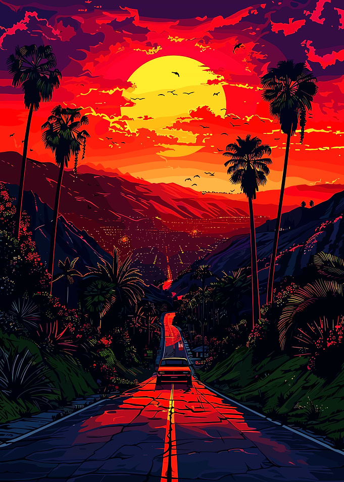 Retro Sunset Drive Through Cityscape