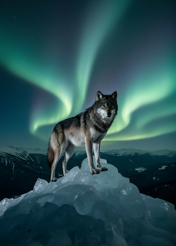 Wolf Under the Aurora Borealis